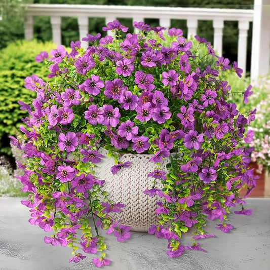 ZFProcess Artificial Hanging Flowers for Outdoors Spring Decoration, 2PCS Silk Fake Daisy Realistic Outdoor Flowers UV Resistant Porch Patio Window Yard Decor(Purple)