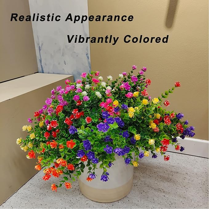 WEAUSUP 21 Bundles Outdoor Faux Plants UV Resistant Faux Bushes Plastic Artificial Flowers Fake Outdoor Plants for Home Garden Decor (7 Colors)
