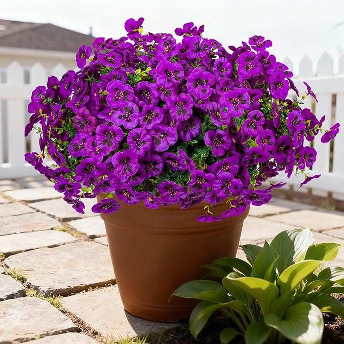 24 Pcs Artificial Fake Pansy Flowers for Outdoor,Faux Silk Plants Flowers UV Resistant Pansies Spring Flowers for Planter Front Door Porch Yard Patio garden Window Box Home Decor(Light Purple)