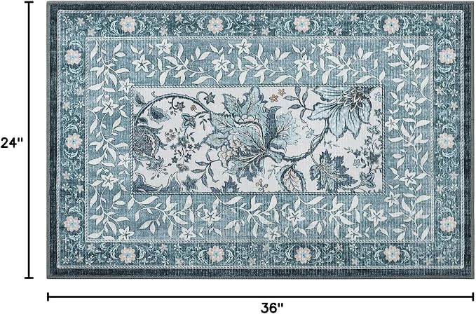 GarveeHome Mist Blue 2x3 Door Mat Indoor Rugs for Entryway Provence Small Botanical Grove Cottagecore Washable Non-Slip Low-Pile Rug for Bedroom Kitchen Bathroom Entrance