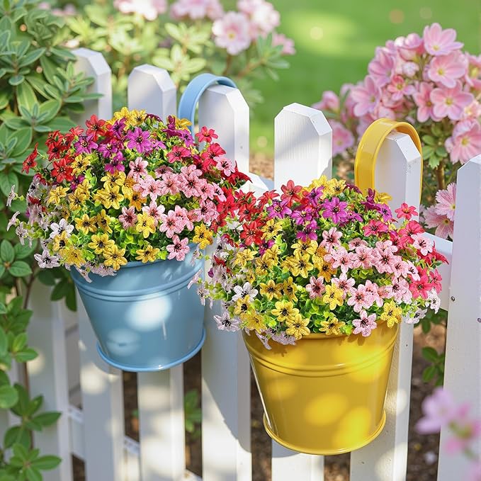 SHareconn 24 Bundles Artificial Flowers for Outdoors Spring Decoration, Fake Silk Realistic Faux Plants UV Resistant No Fade for Home Planter Porch Patio Summer Indoor Outside Decor, Mix 6 Colors