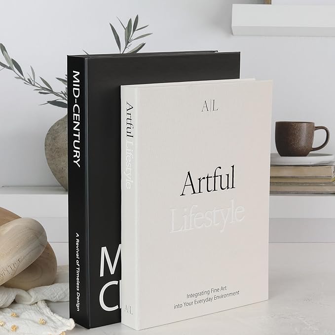 Aesthetic Decorative Books - Set of 2 Stylish Boxes Enhance Your Coffee Table, Bookshelf or Mantel Decor - Beautiful Fake/Faux Books for Modern Home Decoration, Photo Storage and as a Keepsake Box
