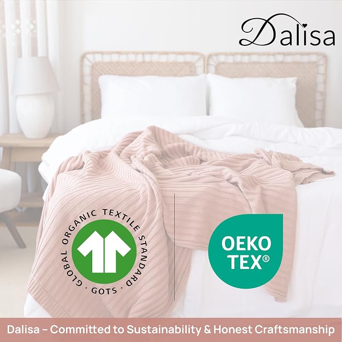 Dalisa 100% Organic Cotton Knit Blanket Denise -Soft and Lightweight, Breathable All-Season Throw for Bed, Sofa, or Lounge Area -Perfect for Home and Bedroom Styling (Pink, 60x80)