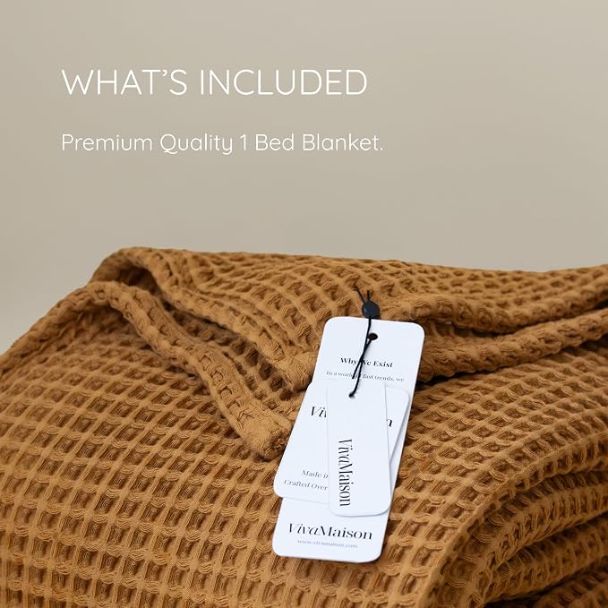 100% Turkish Cotton Throw Blanket King Size Caramel - Premium Quality, Light and Airy Waffle Weave All-Season Quilt - Lux Decorative Bedspread (Caramel, King Size 95" x 110" Inch)
