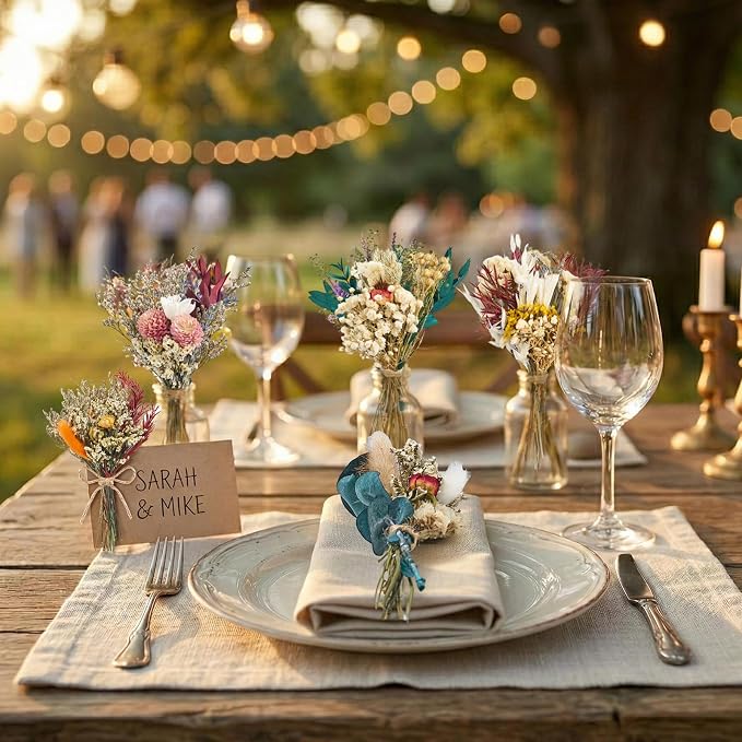 12/24PCS Handmade Dried Flower Bouquet with Stems Natural Dried Wildflowers 7.5 Inch Mini Dry Flowers for Vase Farmhouse Decor, Wedding Styling, Photography Props, Gift DIY(24pcs, Bright)