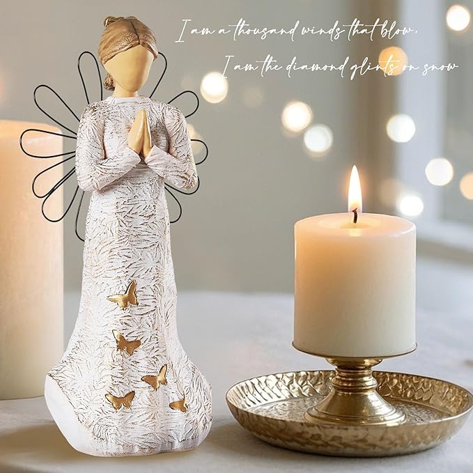 NAN ZAI NAN FANG Sympathy Angel Figurines for Loss of Loved Ones Angel Statues Home Decor Serenity Prayer Gifts for Women Resin Sculpted Hand-Painted Figure Bereavement Gift Praying Hands Statue