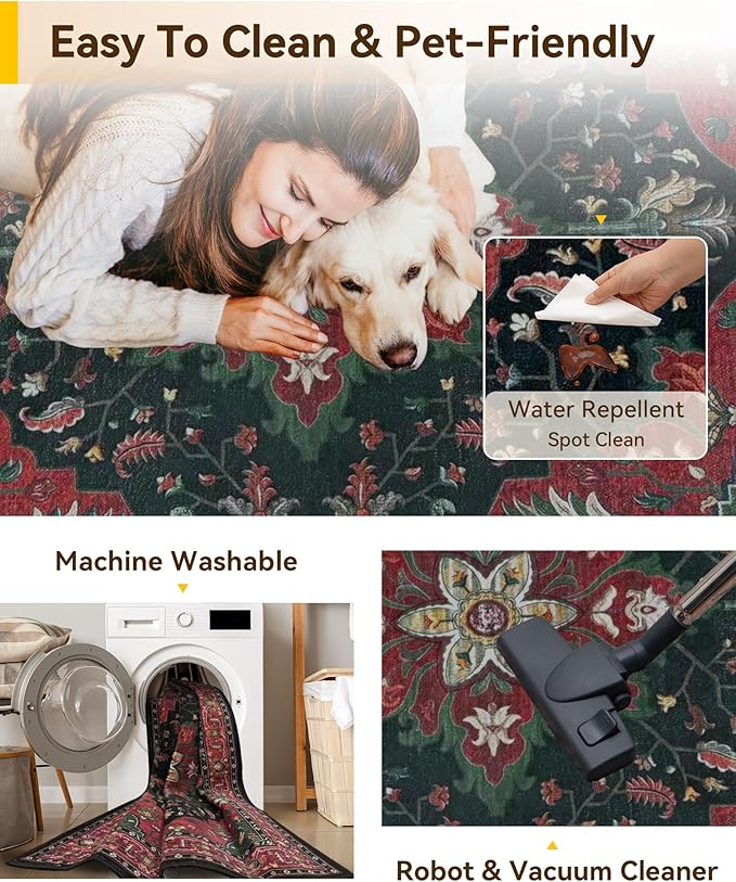 RELEANY Area Rugs 2'x3' Kitchen Rugs Entry Rug Small Rugs for Entryway Kitchen Bathroom Door Mat Indoor Entrance,Washable Non Slip, Red Black