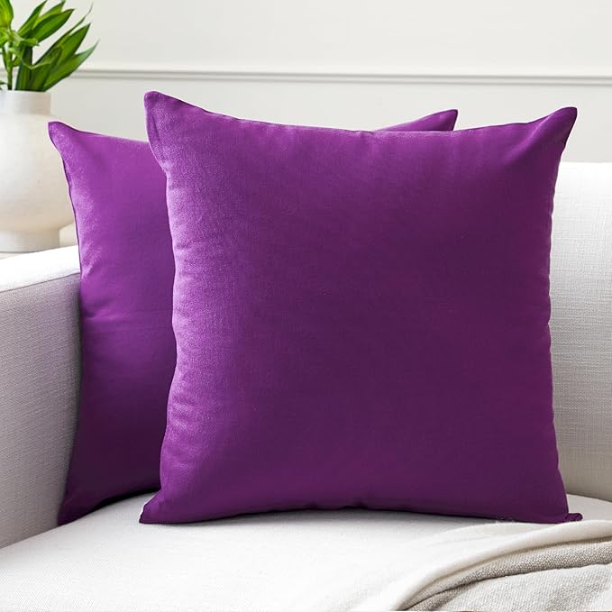 Encasa XO Throw Pillow Covers 20x20 in Set of 2 Purple | No Inserts | Cotton Pillow Covers for Living Room, Bed, Sofa, Couch | Decorative Cushion Covers with Improved Zipper
