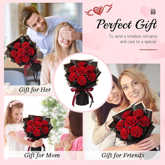 Mothers Day Flowers for Mom, Mothers Day Gifts, Flowers for Delivery Prime 7 Roses Preserved Flowers Red Roses Bouquet Birthday Gifts for Women Gf Gifts Wedding Anniversary