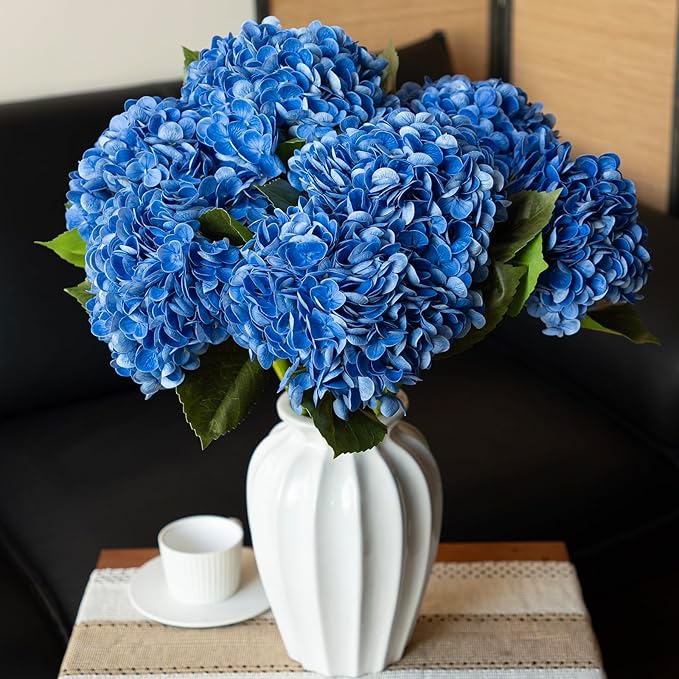 DUYONE 4Pcs 22 inch Lifelike Artificial Hydrangea, 2 Blue & 2 Dark Blue Large Flowers Artificial Flowers Dry Flowers Outdoor Wedding Christmas Office Family Party Living Room Table Deco