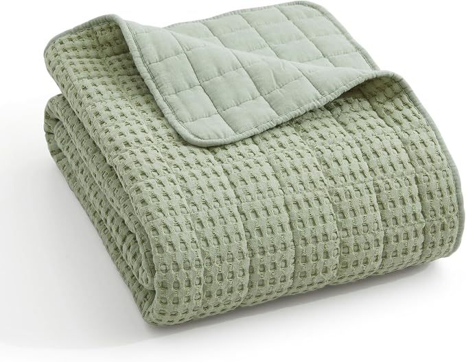 Levtex Home - Mills Waffle - Throw - Desert Sage Cotton Waffle - Throw Size 50 x 60in.