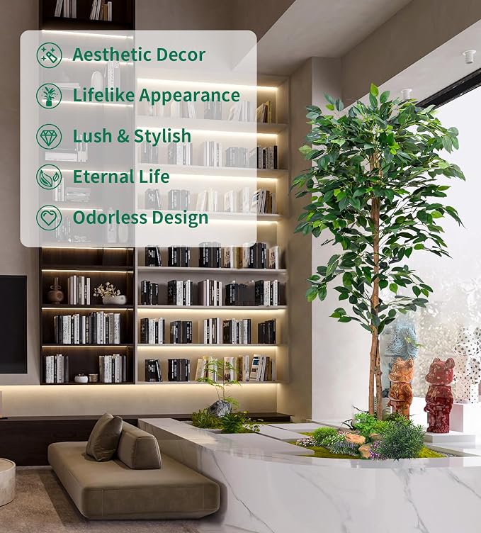 HAIHONG 2Packs 5FT Artificial Ficus Trees with Realistic Leaves and Natural Trunk, Faux Ficus Tree with Sturdy Plastic Nursery Pot, Fake Ficus Tree for Office Home Farmhouse for Indoor Outdoor Decor
