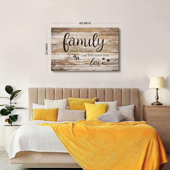 Extra Large Family Wall Art Kitchen Wall Decor Inspirational Quotes Rustic Brown Poster for Dining Room Vintage Farmhouse Painting Motivational Pictures Canvas Print Living Room Home Decoration 32x48”