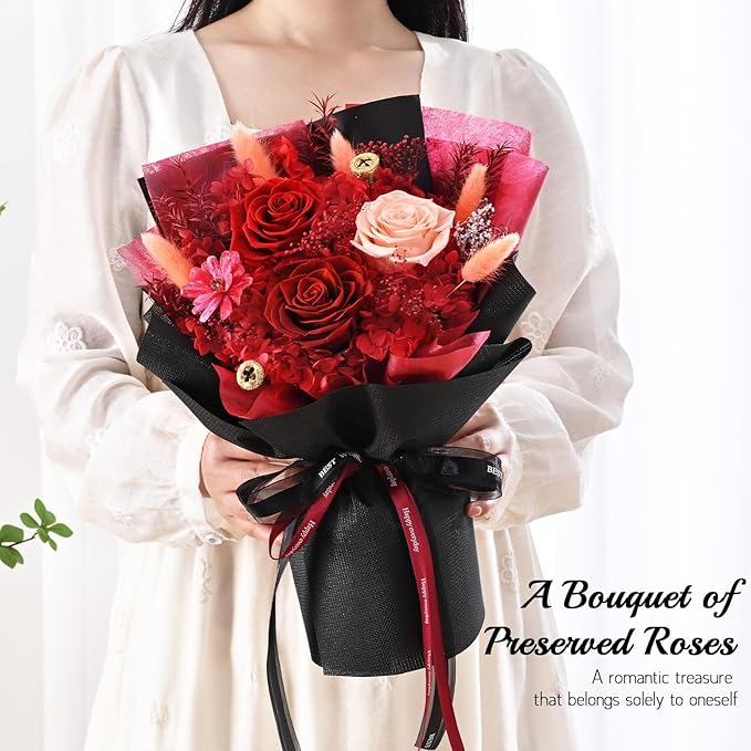 Mothers Day Flowers for Mom, Mothers Day Gifts, Flowers for Delivery Prime, Preserved Eternal Forever Red Roses Bouquet Birthday Gifts for Women Gf Gifts Wedding Anniversary