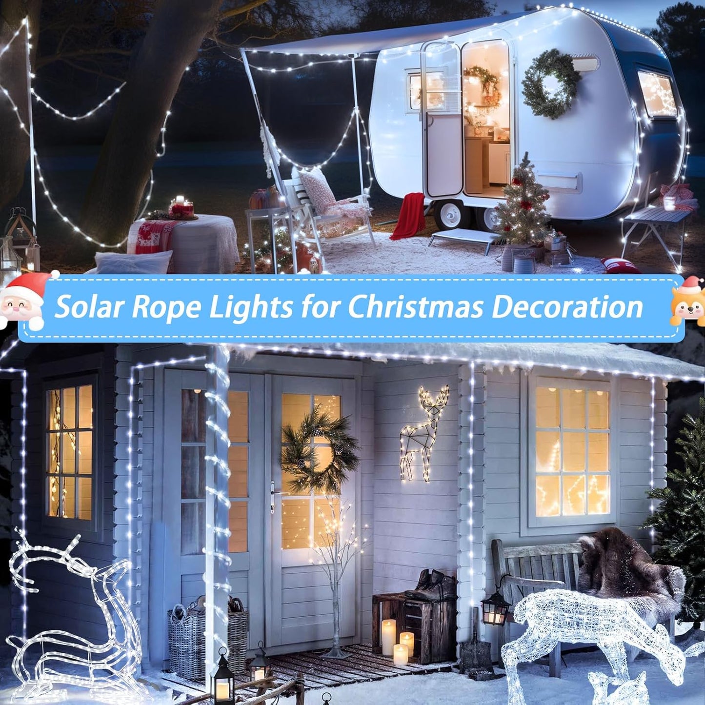 JMEXSUSS 2 Pack 100 LED Solar Rope Lights, 33ft 8 Modes Waterproof LED Solar Pool Lights for Trampoline, Fence, Gazebo, Yard, Walkway, Path, Garden Decor (White)