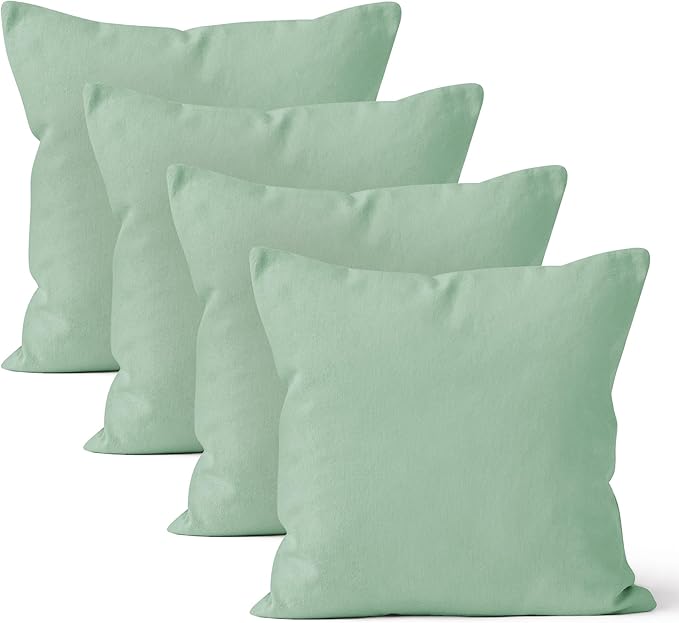 Encasa XO Throw Pillow Covers 20x20 in Set of 4 Mint Green | No Inserts | Cotton Pillow Covers for Living Room, Bed, Sofa, Couch | Decorative Cushion Covers with Improved Zipper