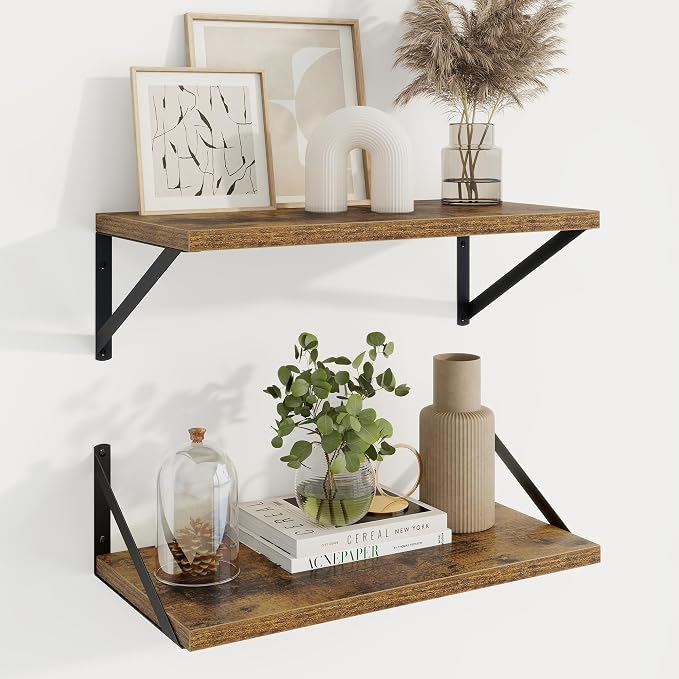 Axeman Deep Floating Shelves | 20 Inch Brown Wall Shelves Set of 2 | 10 Inch Deep Rustic Wood Shelves for Wall | 20'' W x 10''D Brown Shelves for Living Room Bathroom Kitchen