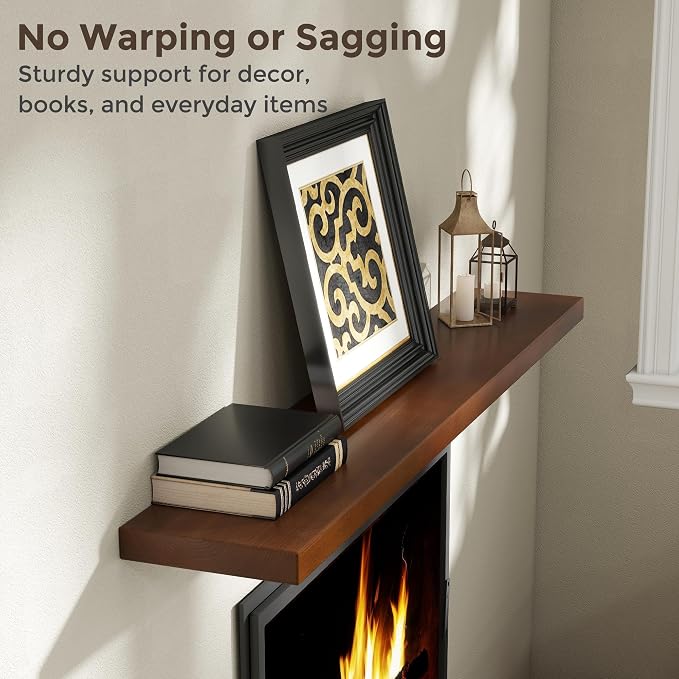 Axeman 55 Inch Floating Shelves for Wall, 9.3" Deep High End Solid Real Wood Wall Shelves with Heavy Duty Invisible Bracket for Living Room, Bedroom, Kitchen, Bathroom, Set of 1, Walnut Finish