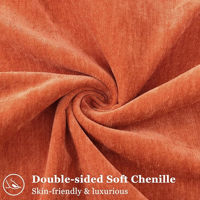 decorUhome Summer Couch Throw Pillow Covers 20x20 Set of 2, Decorative Soft Velvet Modern Cozy Chenille Pillow Cases with Elegant Design for Sofa Bed Living Room Home Decor, Rust