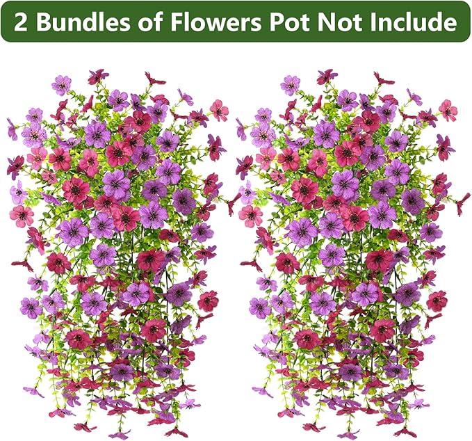 Artificial Fake Hanging Flowers Plants for Outdoor Spring Summer Decoration, 2PCS Faux Daisy Silk Plant Outside No Fade UV Resistant Realistic Home Decor for Porch Patio Window Box (Mix purple)