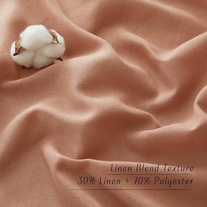NICETOWN Terracotta Linen Curtains for Girls Room, Grommet Privacy Added Thick Flax Linen Burlap Semi Sheer Light Filtering Window Treatments for Living Room, W55 x L90, 2 Panels