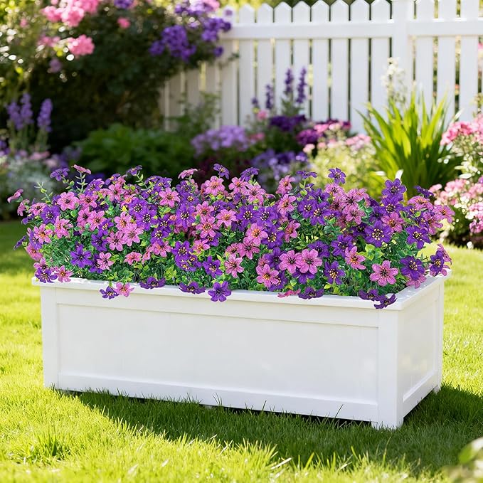 Ouddy Decor 24 Bundles Artificial Flowers for Outdoors Fake Silk Flowers Faux Plastic Plant UV Resistant for Spring Summer Porch Garden Yard Plants Wedding Indoor Outdoor Home Decoration, Purple Mixed