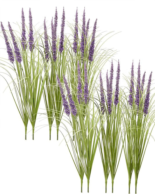 24'' Tall Faux Lily Turf (Liriope Muscari), Realistic Ornamental Grass with Small Violet-Purple Flowers (12 Pack)