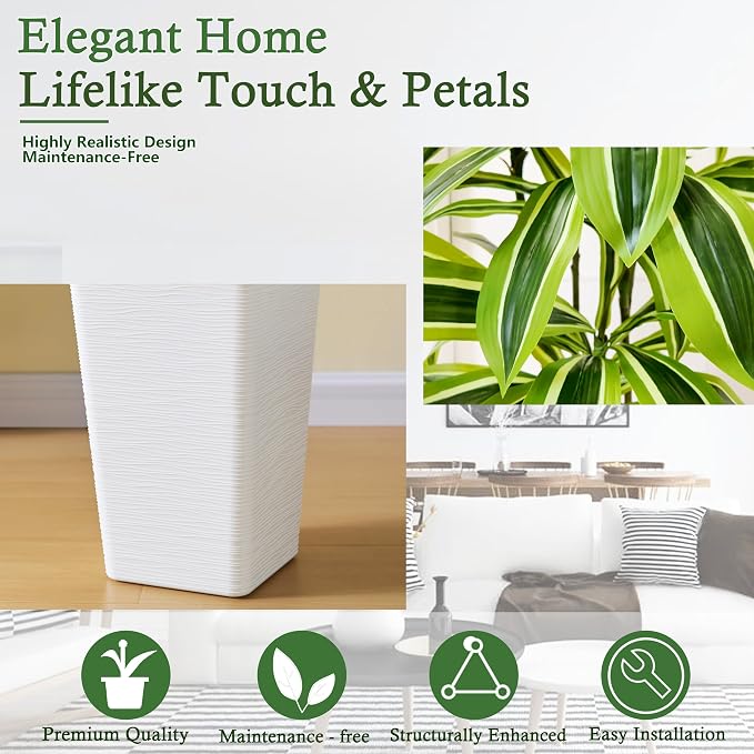 Artificial Dracaena Tree：5FT Faux Silk Tropical Yucca Floor Trees Realistic Fake Green Plant with Natural Wood Trunk & Lifelike Leaves for Home Office Decor Indoor & Outdoor (5FT,1-Pack,White)