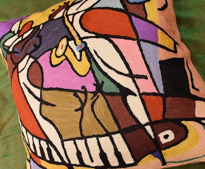Abstract Pillow Cover by Alfred Gockel Modern Pillowcase Couch On The Sax Musical Pillowsham Mid Century Throw Chair Cushion Hand Embroidered Wool Size 18x18