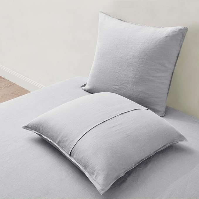 ATLINIA Linen Pillow Cases Euro Sham - 26 x 26 Inch Bed Pillow Protector Cover Set of 2 Bedding Cooling Neutral Pillowcase Shams Light Grey