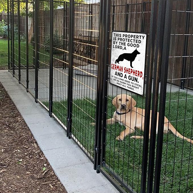 Beware Of Dog Sign Warning Signs For Fence German Shepherd Sign This Property Is Protected By The Good Lord Funny Metal Tin Yard Signs Highly Trained Large Dogs Sign Outdoor House Signs 8 X 12 In