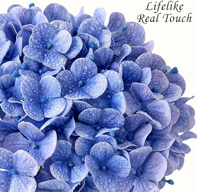 JINWOE Hydrangea Artificial Flowers, Lifelike Latex Silk Real Touch Faux Hydrangea Flowers, Artificial Hydrangeas Bouquet for Wedding Centerpieces Tables Party Home (Royal Blue)