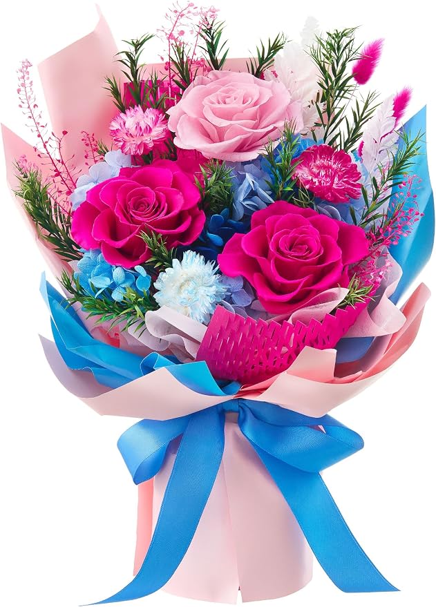 Preserved Flowers Bouquet, Flowers for Delivery,Long-Lasting Real Rose,Blue | Mothers Day Forever Flowers Roses Bouquet, Anniversary Birthday Flowers Gifts for Mom Grandma Women Wife Her