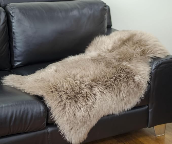 Premium Genuine Sheepskin Rug – Soft & Fluffy Single Pelt (2’ x 3’) Beige Lambskin Area Rug for Bedroom, Living Room Or Chair Cover Sheepskin Throw – Made in Argentina