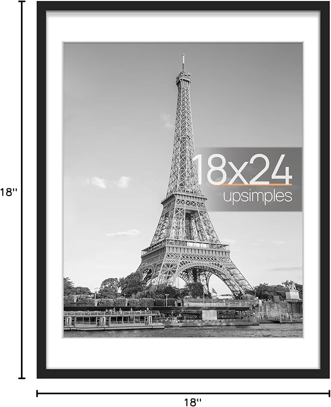upsimples 18x24 Picture Frame, Display Pictures 16x20 with Mat or 18 x 24 Without, Wall Hanging Poster Frames, Black, 1 Pack