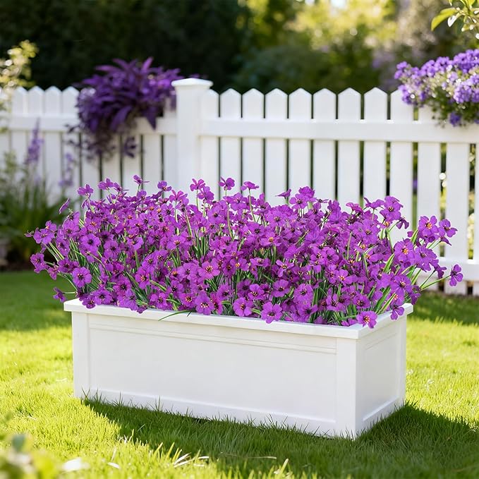 Ouddy Decor 12 Bundles Artificial Flowers for Outdoors Fake Silk Flowers UV Resistant Faux Plastic Plants for Indoor Outdoor Vase Box Garden Porch Window Box Home Spring Summer Decor, Purple
