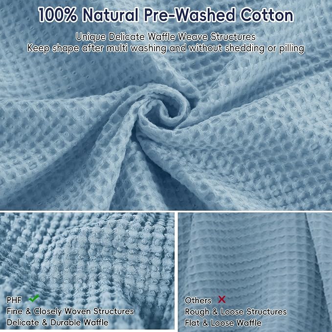 PHF Pre-Washed 100% Cotton Waffle Weave Blanket Twin Size for Bed,Snag Proof Throw Blanket for Couch Spring Summer Lightweight Breathable,Machine Washable, Home Decor Gift - Dusty Blue