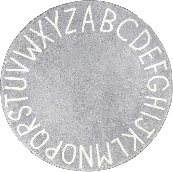 Topotdor Round Kids Play Rug Alphabet Nursery Area Rug Extra Large Soft Crawling Play Mat for Children Toddlers Bedroom (96 inch, Grey)