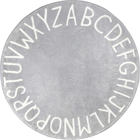 Topotdor Round Kids Play Rug Alphabet Nursery Area Rug Extra Large Soft Crawling Play Mat for Children Toddlers Bedroom (96 inch, Grey)