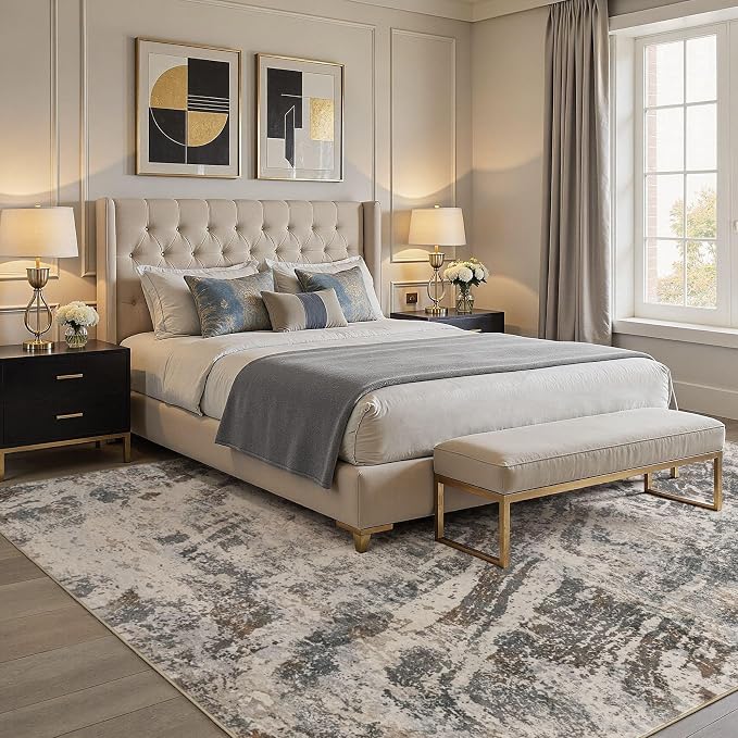 DMOYEST Area Rug Living Room Rugs - 6x9 Large Soft Indoor Neutral Modern Abstract Low Pile Washable Rug Carpet for Bedroom Dining Room Farmhouse Home Office-Dark Brown/Grey