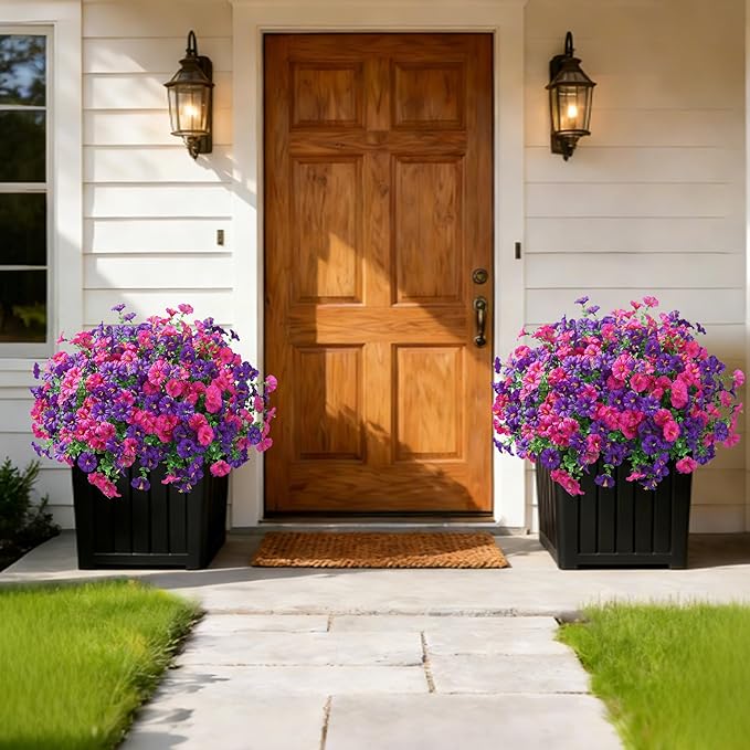 Ivydale 24 Bundles Artificial Flowers for Outdoors Spring Summer Porch Decor, Faux Petunias Plants Outdoor Fake Realistic UV Resistant Silk Flowers for Outside Planters Patio Window Garden Yard Home
