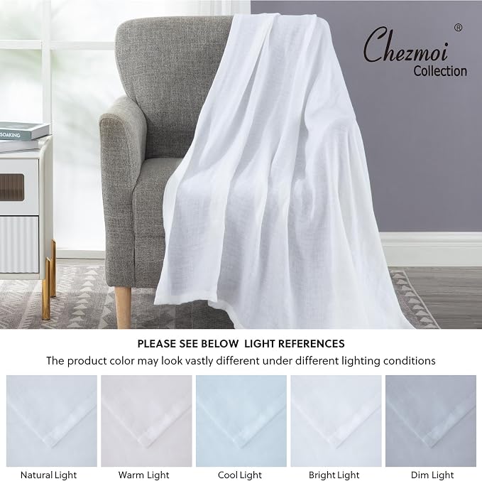 Chezmoi Collection Brussels Belgian Flax Linen Throw Blanket, 50" x 70" - Pre-Washed Super Soft Lightweight Breathable Summer Blanket White Color for Living Room Couch & Bed