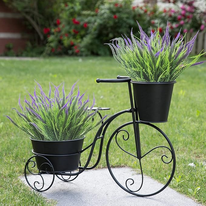 Grunyia 10 Bundles Artificial Plants Outdoor Fake Grass with Flowers UV Resistant Greenery Garden Porch Window Box Decorating (Purple)