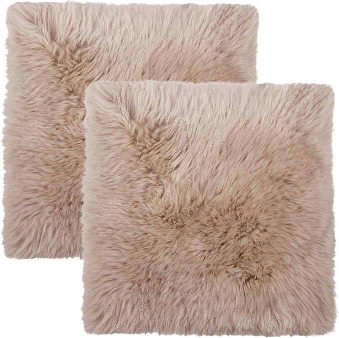 Set of 2, Natural Sheepskin Chairpad with Non-Slip Backing | 100% Real New Zealand Wool Sheepskin for Car Seat, Accent Chair, or Vanity Chair, Taupe