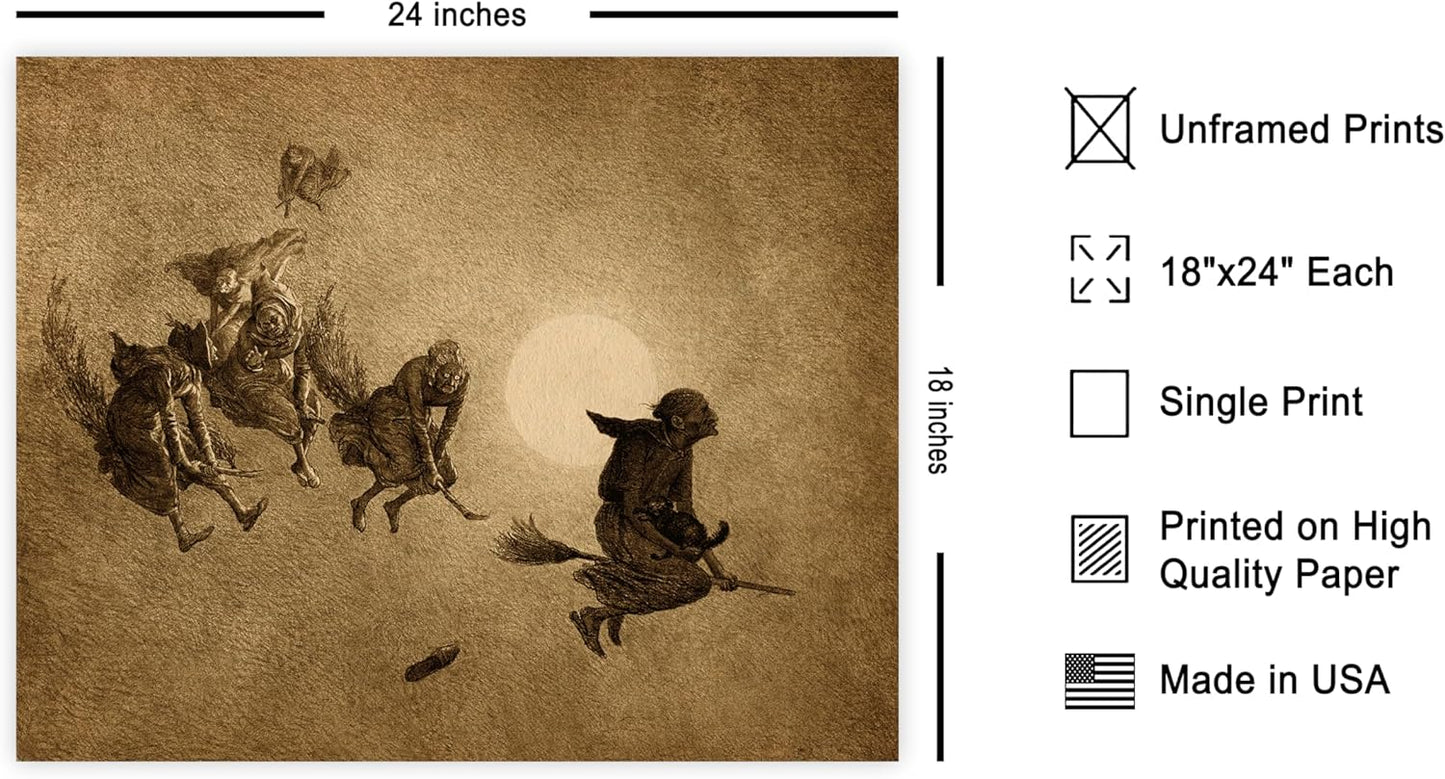 Poster Master Vintage William Holbrook Beard Poster - Retro Occult Print - Gift for Gothic, Horror Fan - The Witches Ride, Pagan, Goth, Magic - Wall Decor for Bedroom, Dorm, 18x24 Unframed Wall Art