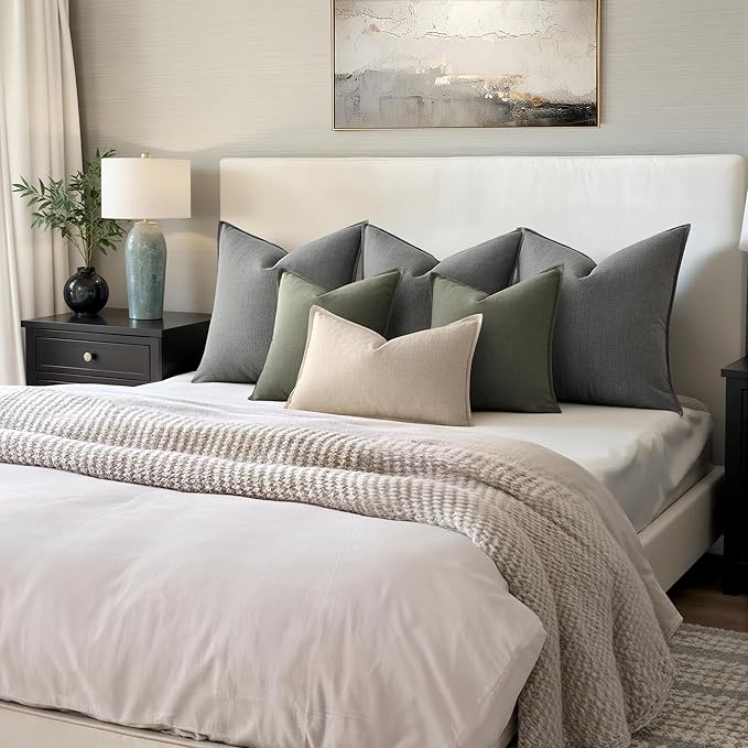 MIULEE Euro Sham Pillow Covers for Bed 24x24, 2 Pack Grey Thick & Textured Decorative Throw Pillow Covers, Neutral Linen Cushion Cases, Modern Farmhouse Home Decor, No Filling