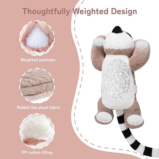 Niuniu Daddy Lemur Weighted Stuffed Animals for Kids & Adults, 20" | 3.3lb Large Weighted Plushies Pillow for Sleeping and Calming, Cute Lying Plush Toy Huggable Gift for Everyday Comfort