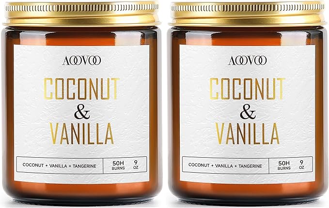 AOOVOO Coconut Vanilla Candles - 9 oz Scented Candles, Aromatherapy Candle, Soy Candle for Home Scented (Pack of 2)