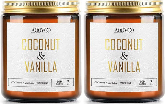 AOOVOO Coconut Vanilla Candles - 9 oz Scented Candles, Aromatherapy Candle, Soy Candle for Home Scented (Pack of 2)