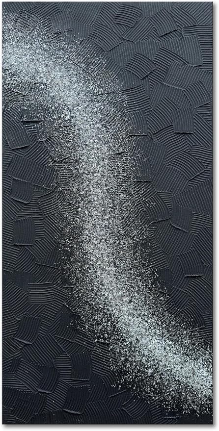zoinart Handmade Large Glittery Crystal Canvas Wall Art, 24x48 Inches Black Abstract Modern Oil Paintings, Textured Contemporary Wall Art Ready to Hang